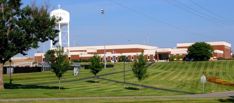 Aerial view of the Luce Physical Activities Center at Asbury University, home to athletics facilities and the Athletics Department.
