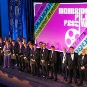 Asbury Highbridge winners stand on the Hughes Auditorium stage