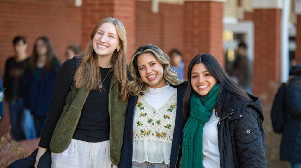 Asbury students gathered wearing winter coats.