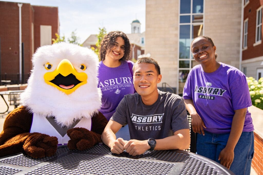 Asbury University Isaiah the Eagle with students
