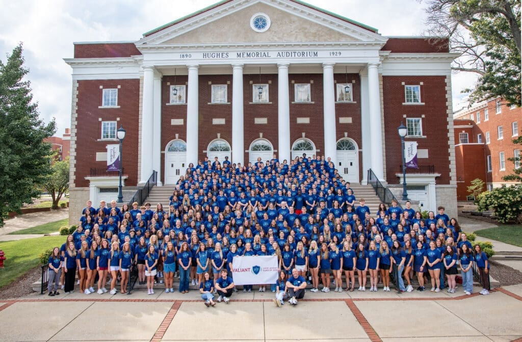 Asbury University 2026 Valiant Class on the steps of Hughes Auditorium