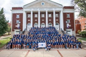 Asbury University 2026 Valiant Class on the steps of Hughes Auditorium