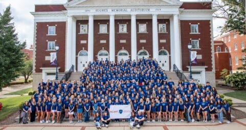 Asbury University 2026 Valiant Class on the steps of Hughes Auditorium