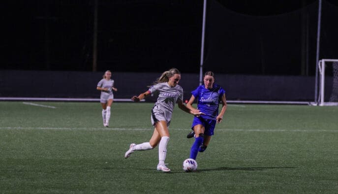 Anna Sparks playing soccer at Asbury University