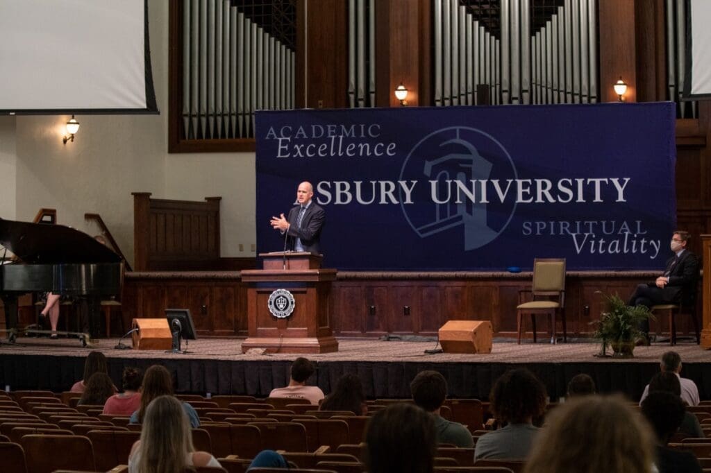 Dr. Kevin Brown speaking in chapel