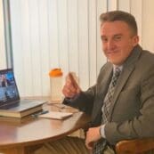 Ty Schadt ’20 on a videoconference call