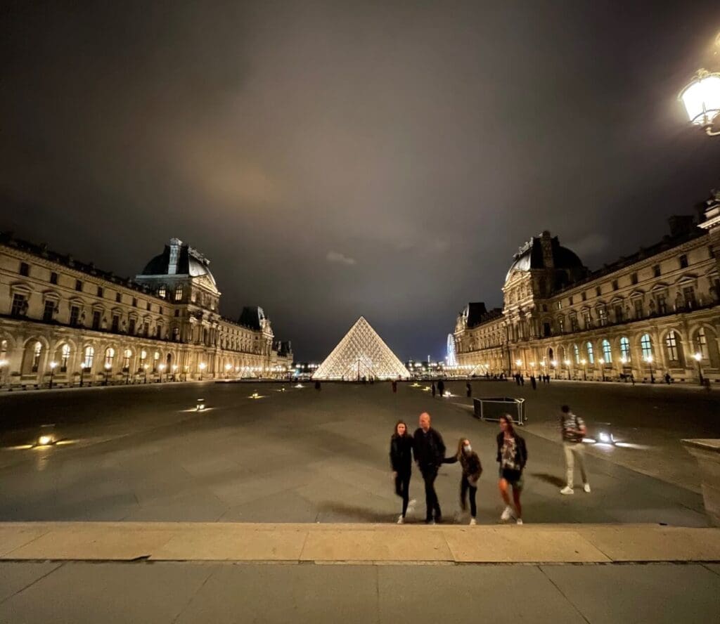 Plaza by the Louvre at night