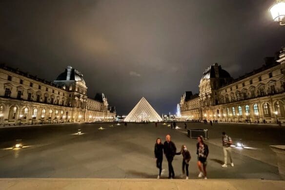 Plaza by the Louvre at night