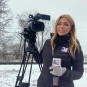 Journalism student making a newscast on location