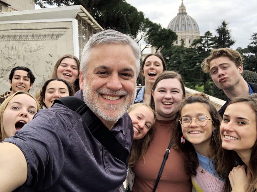 Dr. Brian Shelton with a group of students at the Vatican Museum