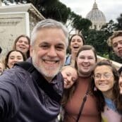 Dr. Brian Shelton with a group of students at the Vatican Museum