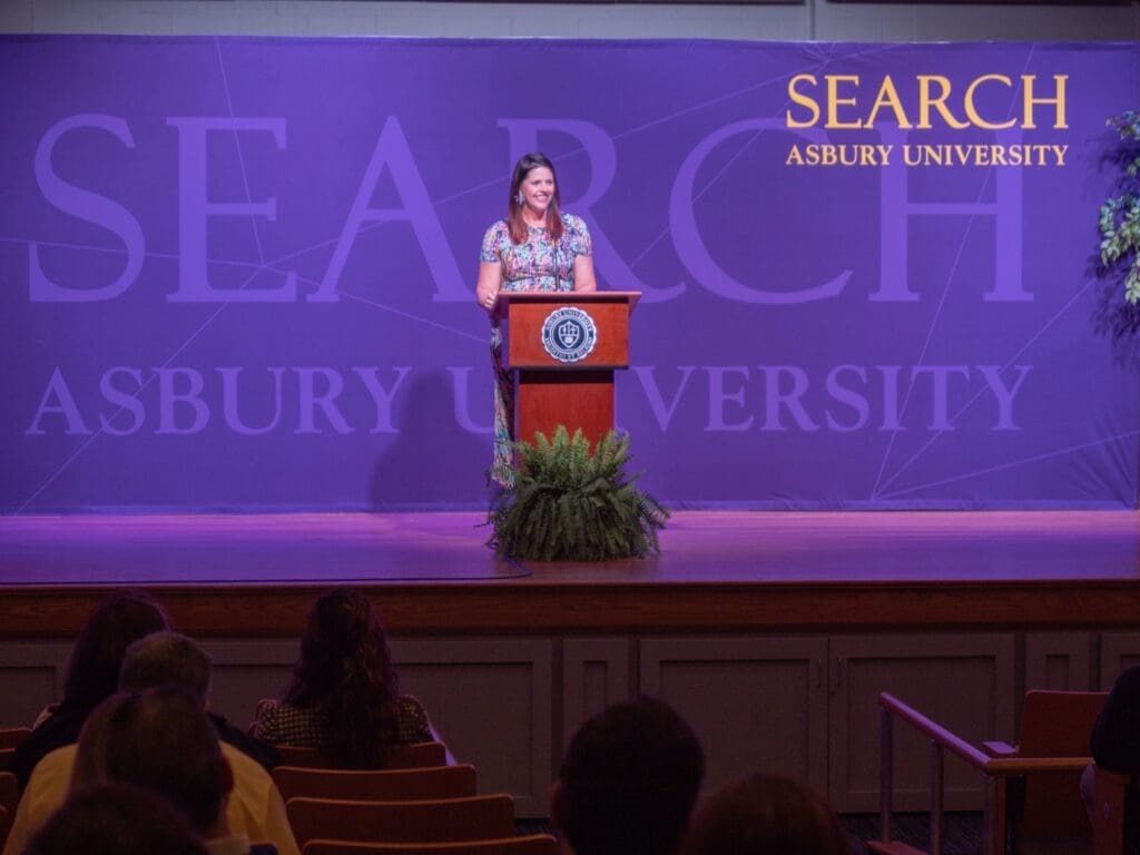 Dr. Jessica Hooten Wilson delivering a lecture
