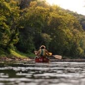 People canoeing on a river