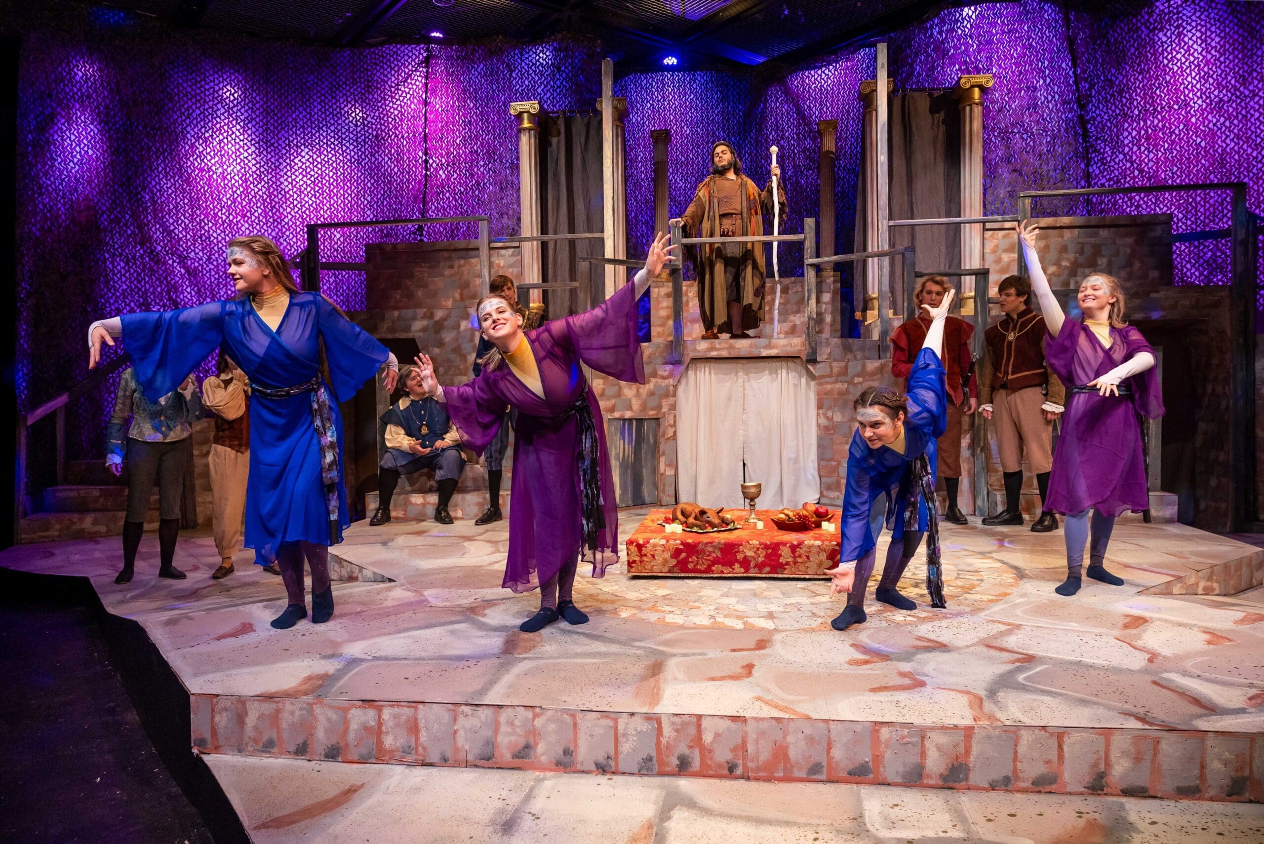 Asbury University theatre students in an emotionally charged performance moment for the Tempest.