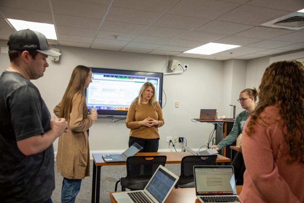 Asbury's Dr. Hamilton teaching a class of Education students.