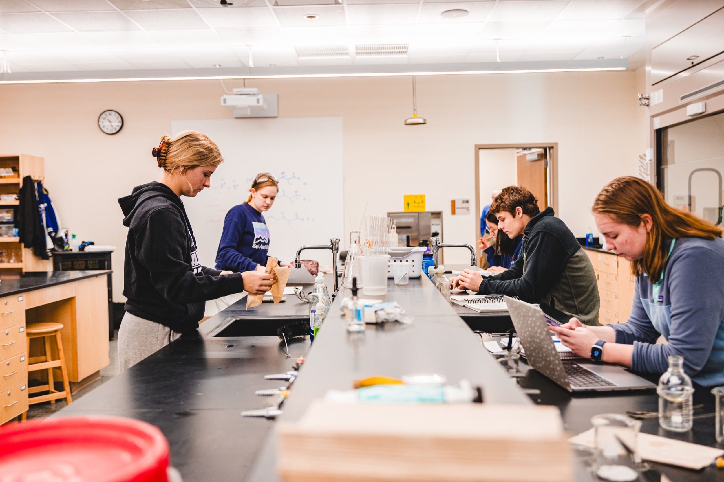 Group of students doing labwork