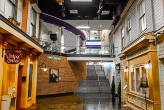 Inside shot of a movie set on the Asbury campus with buildings