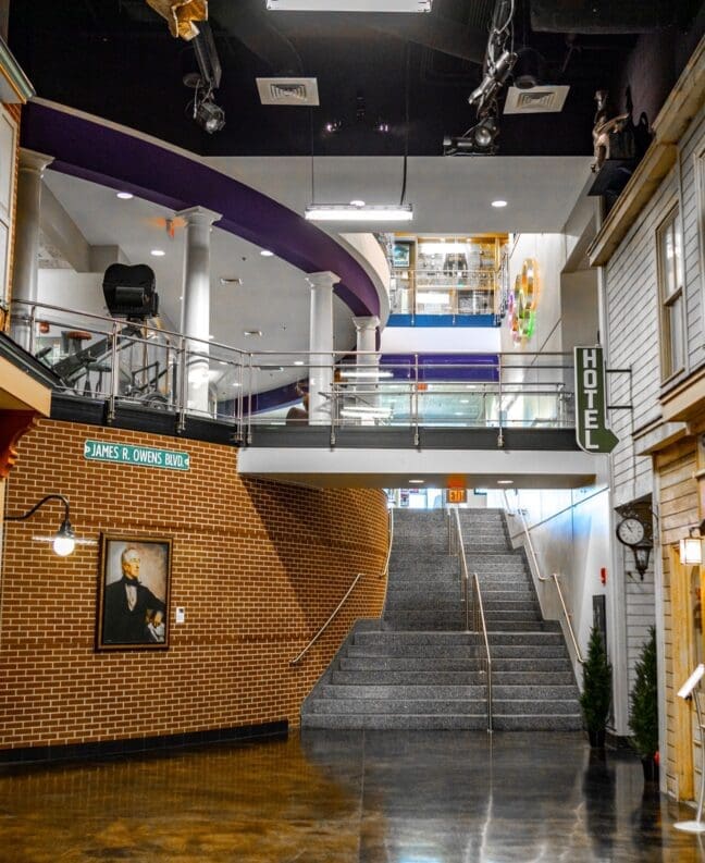 Inside shot of a movie set on the Asbury campus with buildings