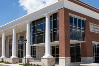 Asbury facilities Shaw Center vertical exterior blue sky.