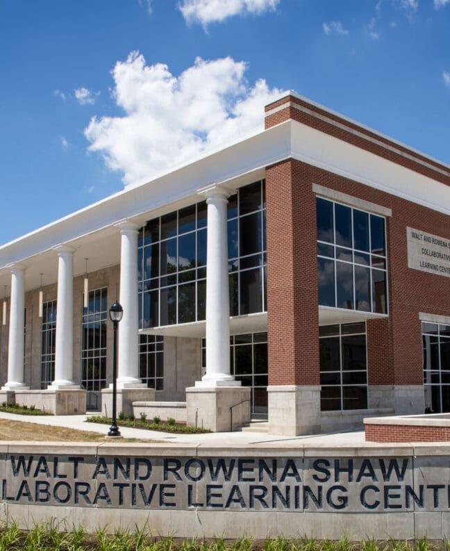 Asbury facilities Shaw Center vertical exterior blue sky.