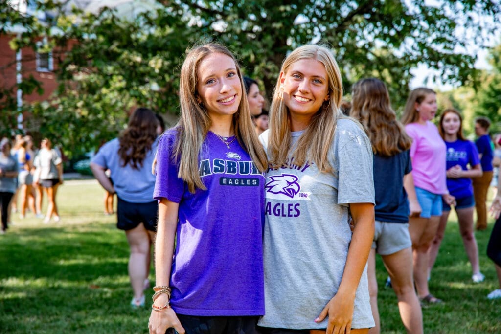 Two female students at Asbury University's Eagle Days.