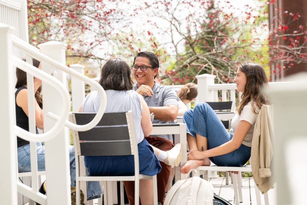 Professor Zonio meeting with students outside Asbury University.