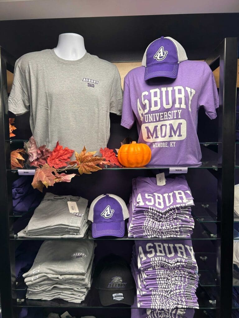 Asbury University Eagle Outlet bookstore Asbury Mom and Asbury Dad graphic tees.
