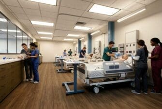 Architect Rendering of a high-tech nursing simulation lab where real-world scenarios build confidence, skill, and compassionate care.