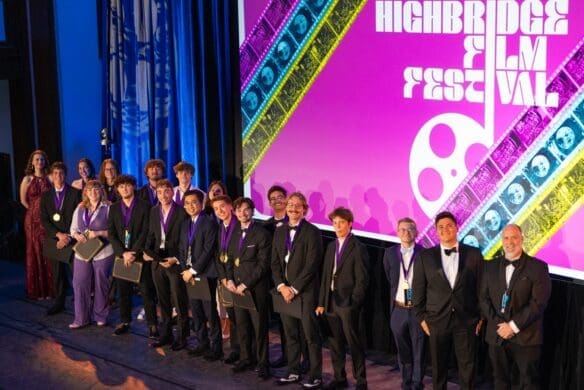 Asbury Highbridge winners stand on the Hughes Auditorium stage