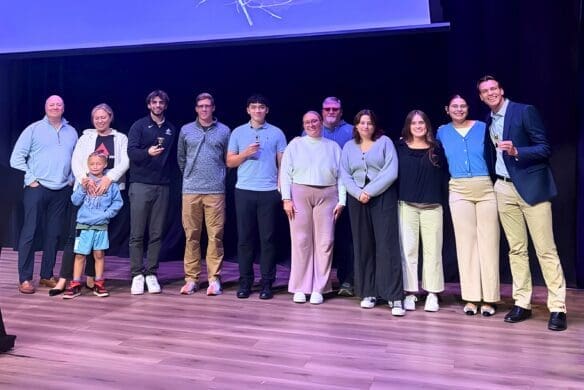 Asbury Business students on the Collaborative Learning Center stage.
