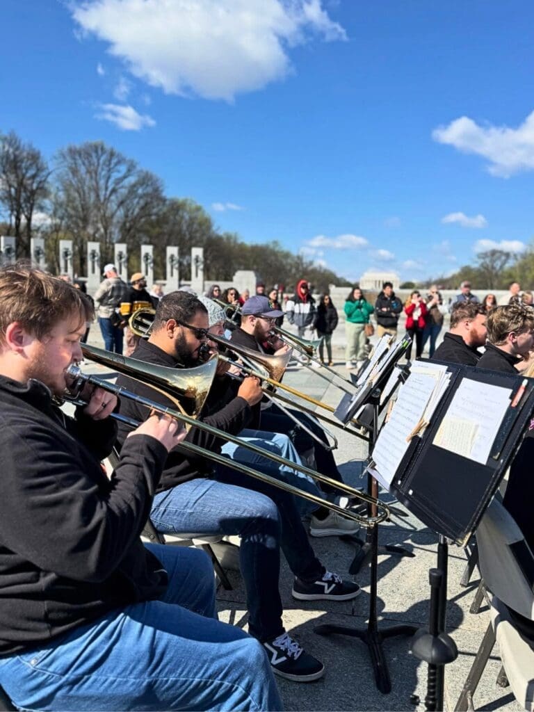 Asbury University SASF Brass Band playing music at the National Mall in D.C.
