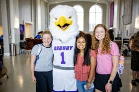 Asbury Campus Life students with Isaiah the Eagle