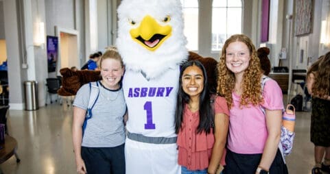 Asbury Campus Life students with Isaiah the Eagle