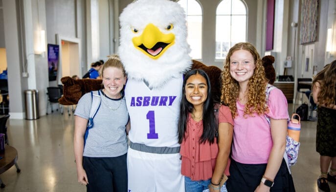 Asbury Campus Life students with Isaiah the Eagle